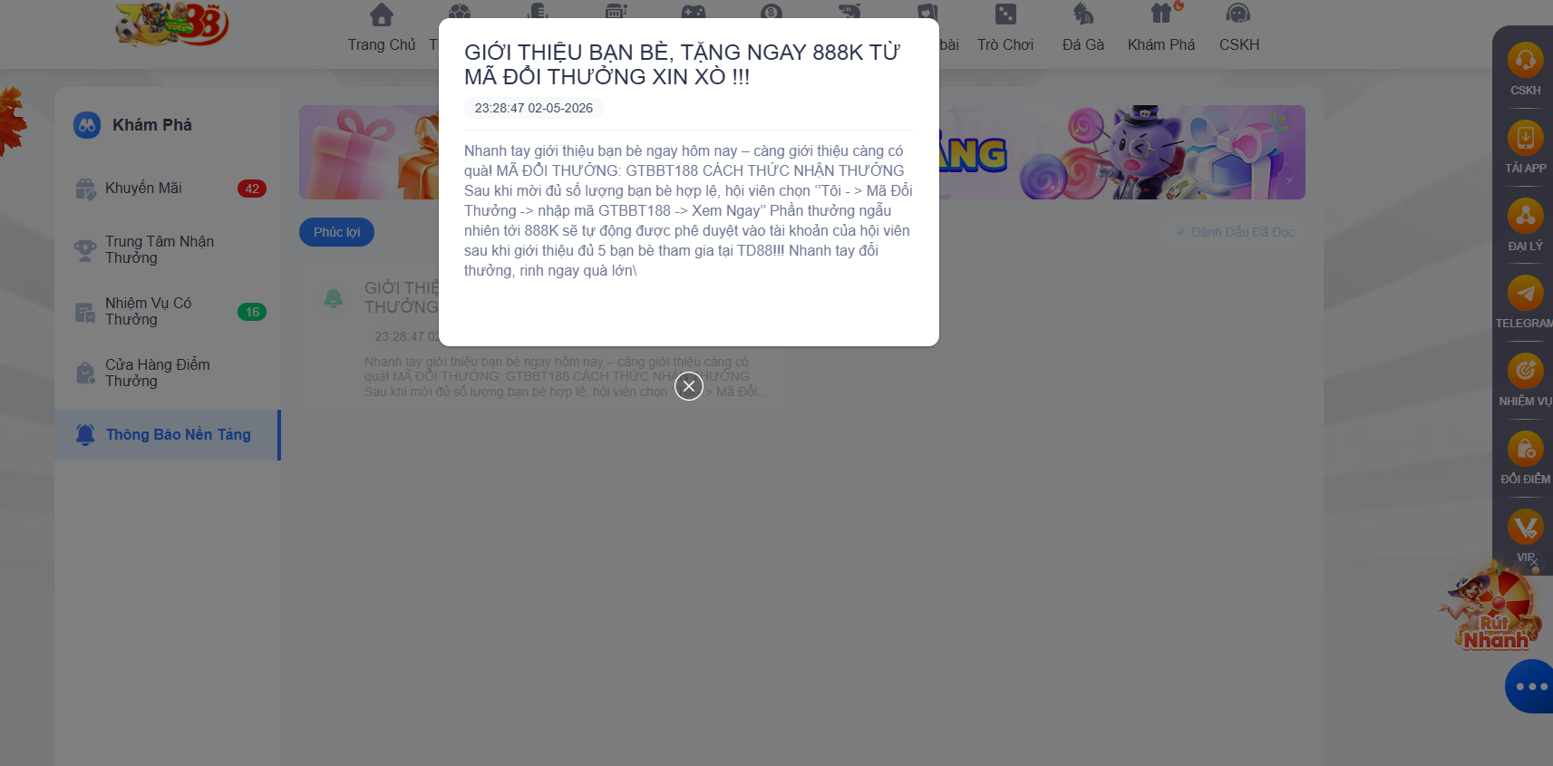 Thưởng ngay 888k khi giới thiệu bạn bè